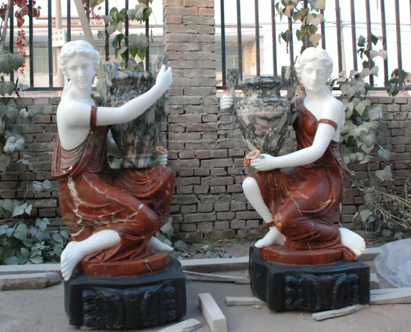 Garden Outdoor Decoration Life Size Natural Hand Carved Stone Marble Lady With Jar Statue