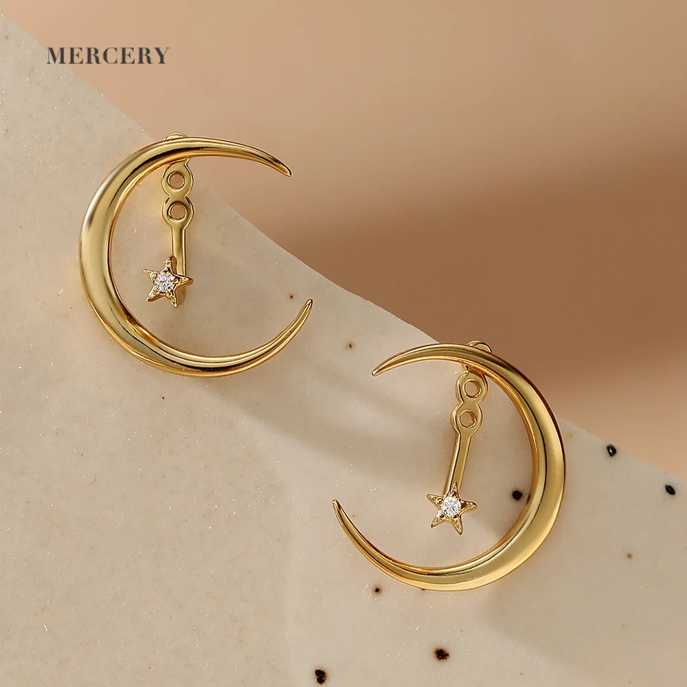 Mercery Jewelry Beautifully Designed Star And Moon Earrings Carnival Halloween Jewellery 14K Gold Plated Silver Earring