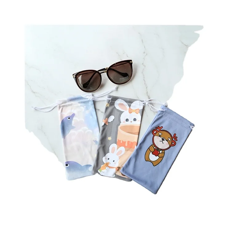 Custom full color printing microfiber eyeglasses/ sunglasses soft drawstring bag
