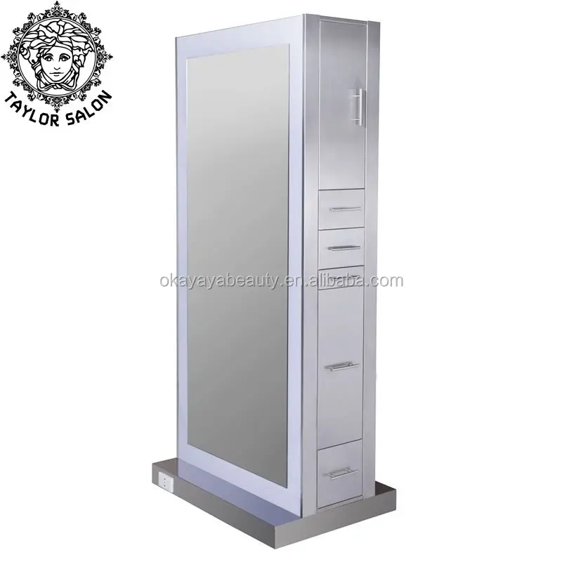 Salon furniture styling stations lighting double sided salon station barber mirror station with hairdressing chairs