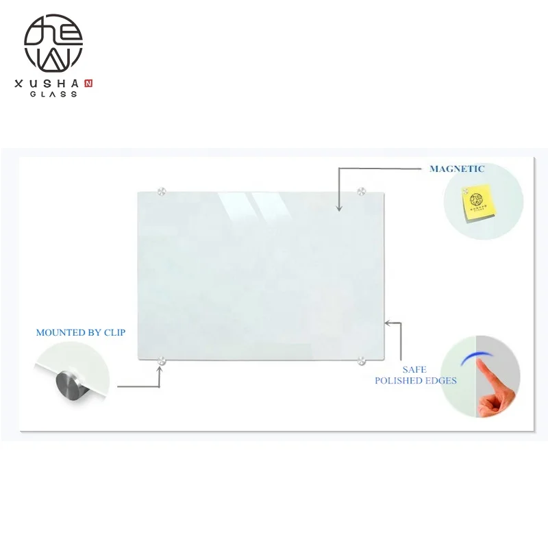 glossy customized magnetic frameless glass board with pen and eraser