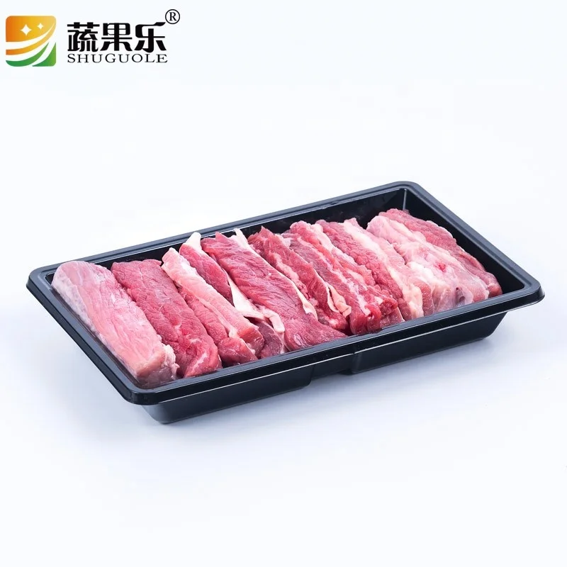 Recycled black base meat display PP tray disposable food grade PET blister MAP plastic packaging meat tray for supermarket