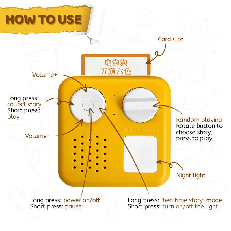 Portable Story Machine for Kids 600mAh li-ion Battery Multifunction Card Reader with Music Night Light Story Teller Sound Player