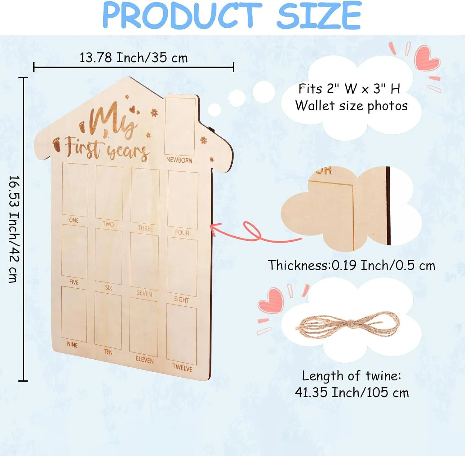 Wooden baby commemorative photo frame newborn calendar photo display board newborn first year milestone photo frame
