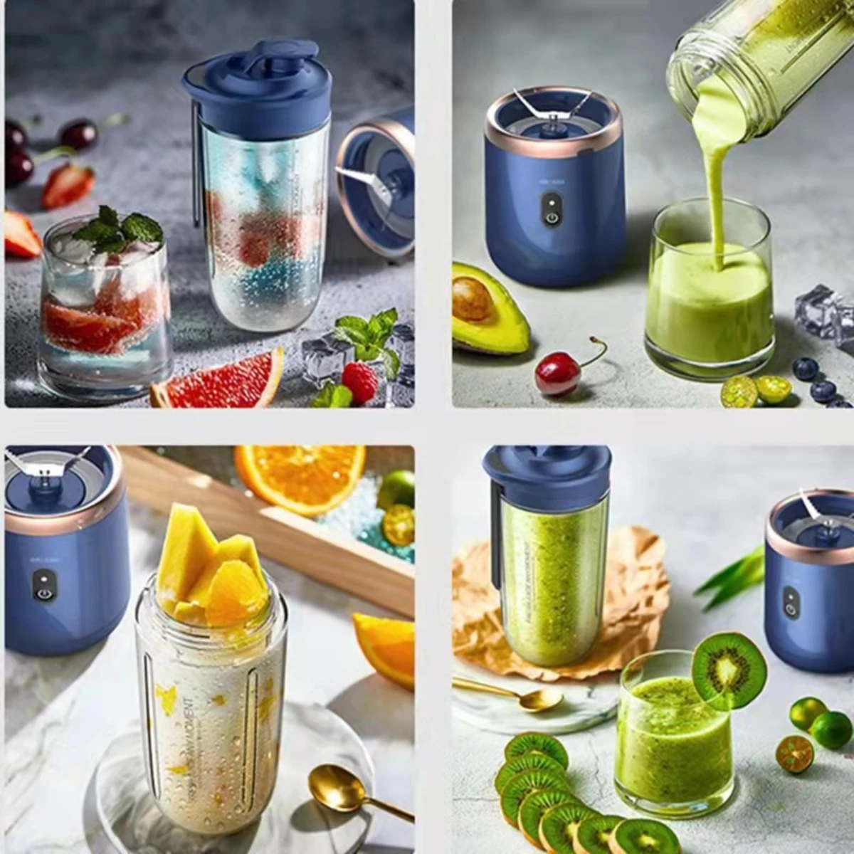 2023 Portable Blender Fruit Juicer 400ml 6 Cutter Head Double Cup with Lid Fresh Juicer Blender Usb Plastic OEM Stainless Steel