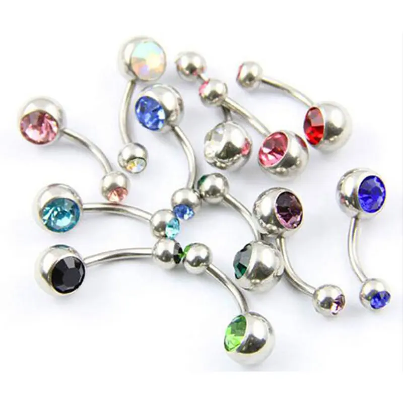 double gem banana navel piercing jewelry Piercing Belly navel rings Double Gems Navel Bars Belly Rings Piercing Body Jewelry
