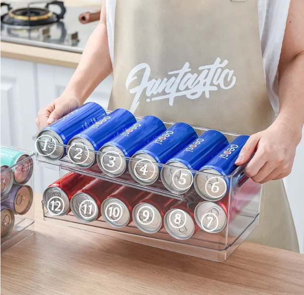 Transparent refrigerator cola beer can Automatic Rolling container fridge Stackable storage container