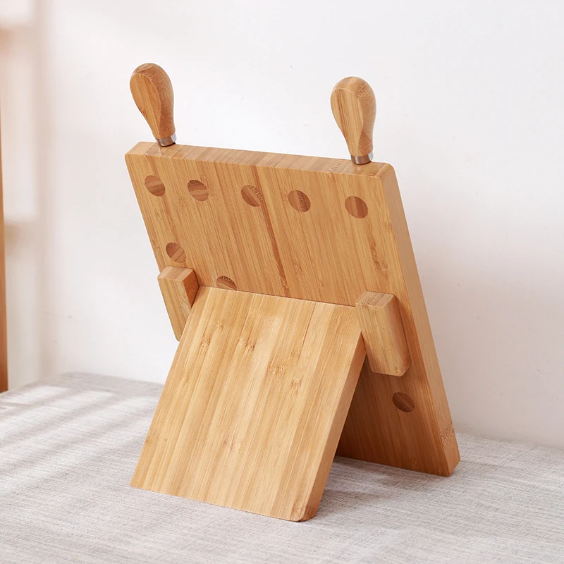 Легкая сборка деревянный кухонный бамбуковый магнитный Набор ножей с кулинарной книгой, подставкой для телефона, стойкой для ножниц