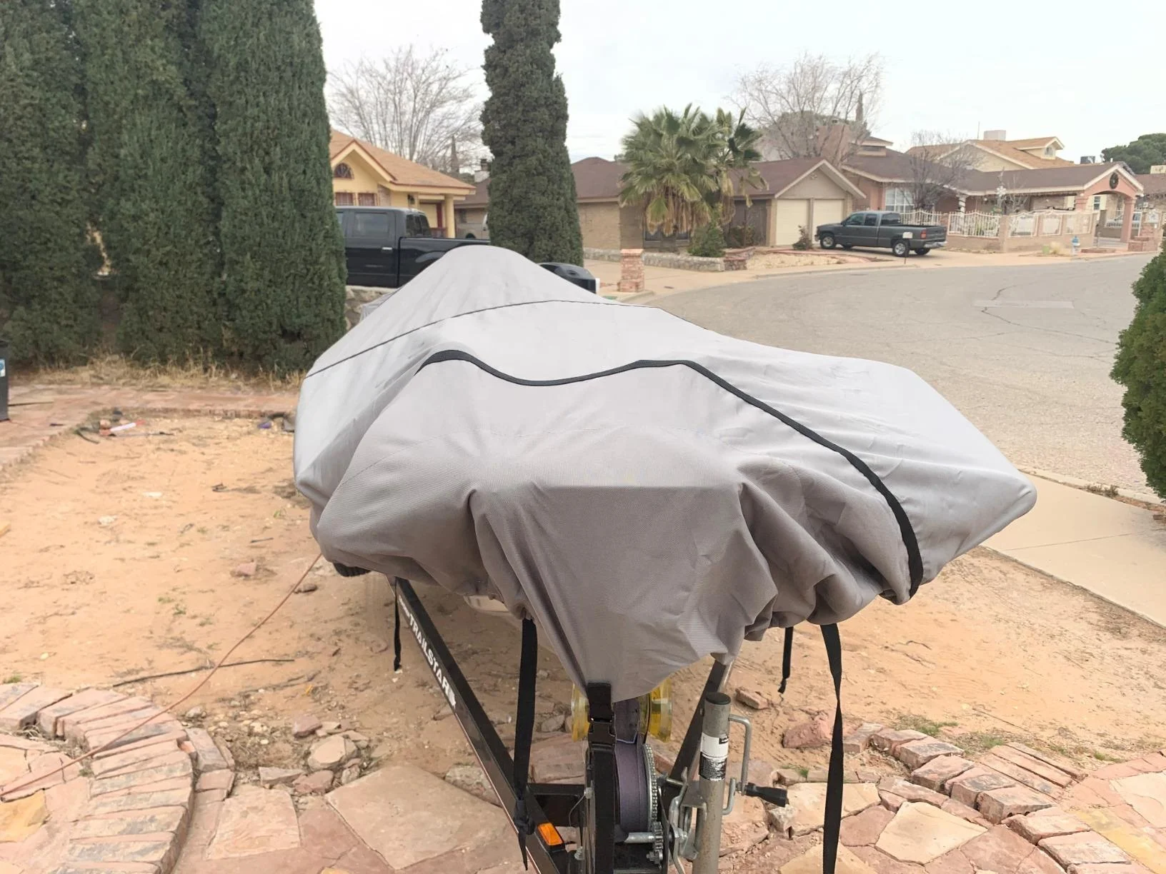 Threewen High Quality 420D Marine Grade Oxford Boat Cover waterproof Trailerable Runabout Boat Cover