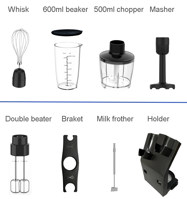 Kitchen Sticker Crest Blender Immersion Hand Blender Usb Rechargeable Silver 4 in 1 Mixer Multifunctional Shiny English Touchpad