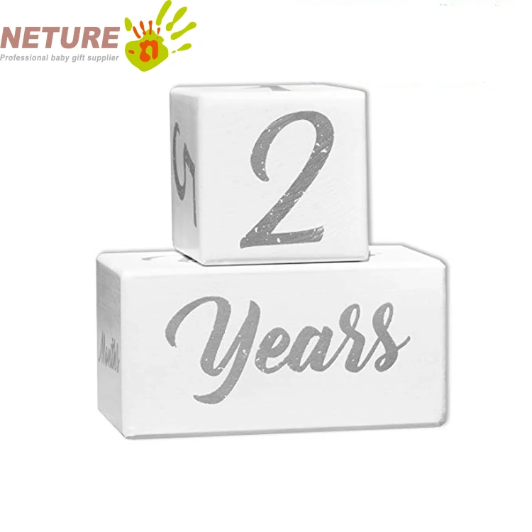 Wholesale Hot Set Printed Beech Baby Square Milestone Blocks Wooden Baby Age Milestone Blocks