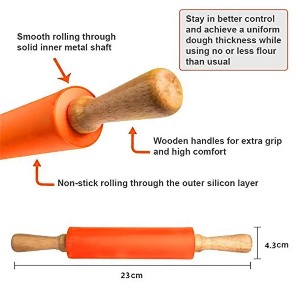 Kids Dough Rollers Baking Tools Supplies Home Kitchen Custom Wood Silicone Pastry Boards Mini Rolling Pin Set With Wooden Handle