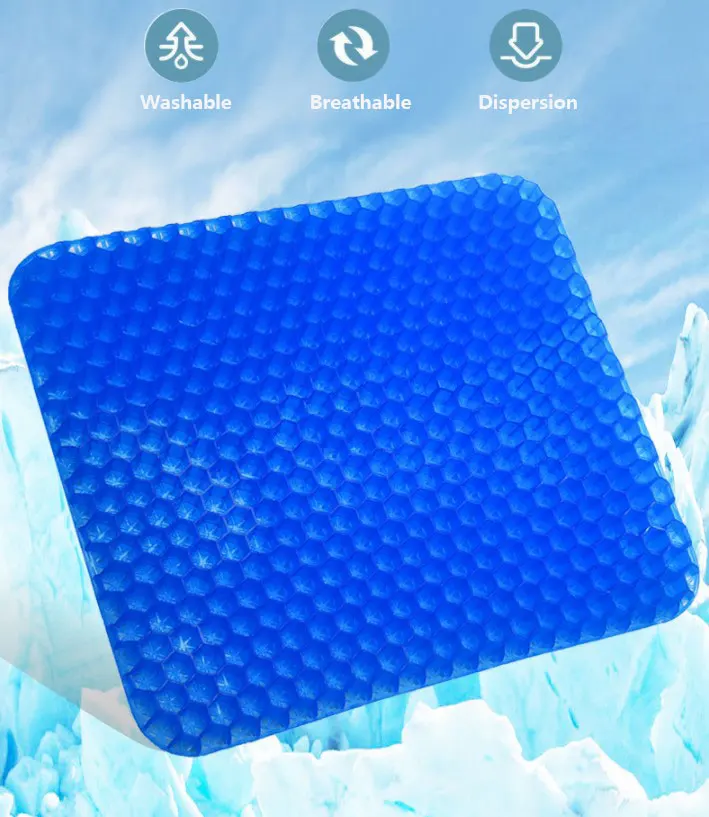 Cool gel seat cushion double thick honeycomb structure breathable washable pressure pain relief for home,office and car