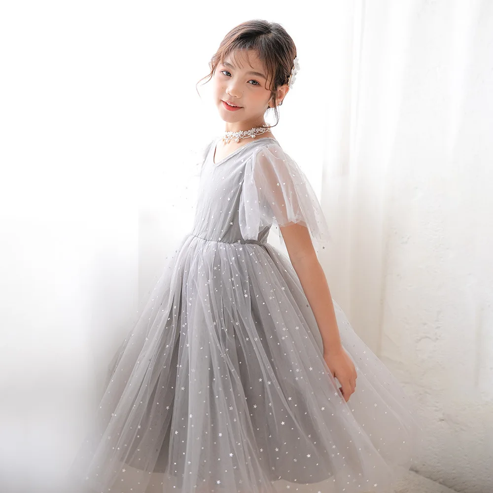Summer Stars Sequins Tutu Dresses For Girls Kids Tulle Girl Dresses 6 To 14 Years Fly Sleeve Kids Tutu Dress
