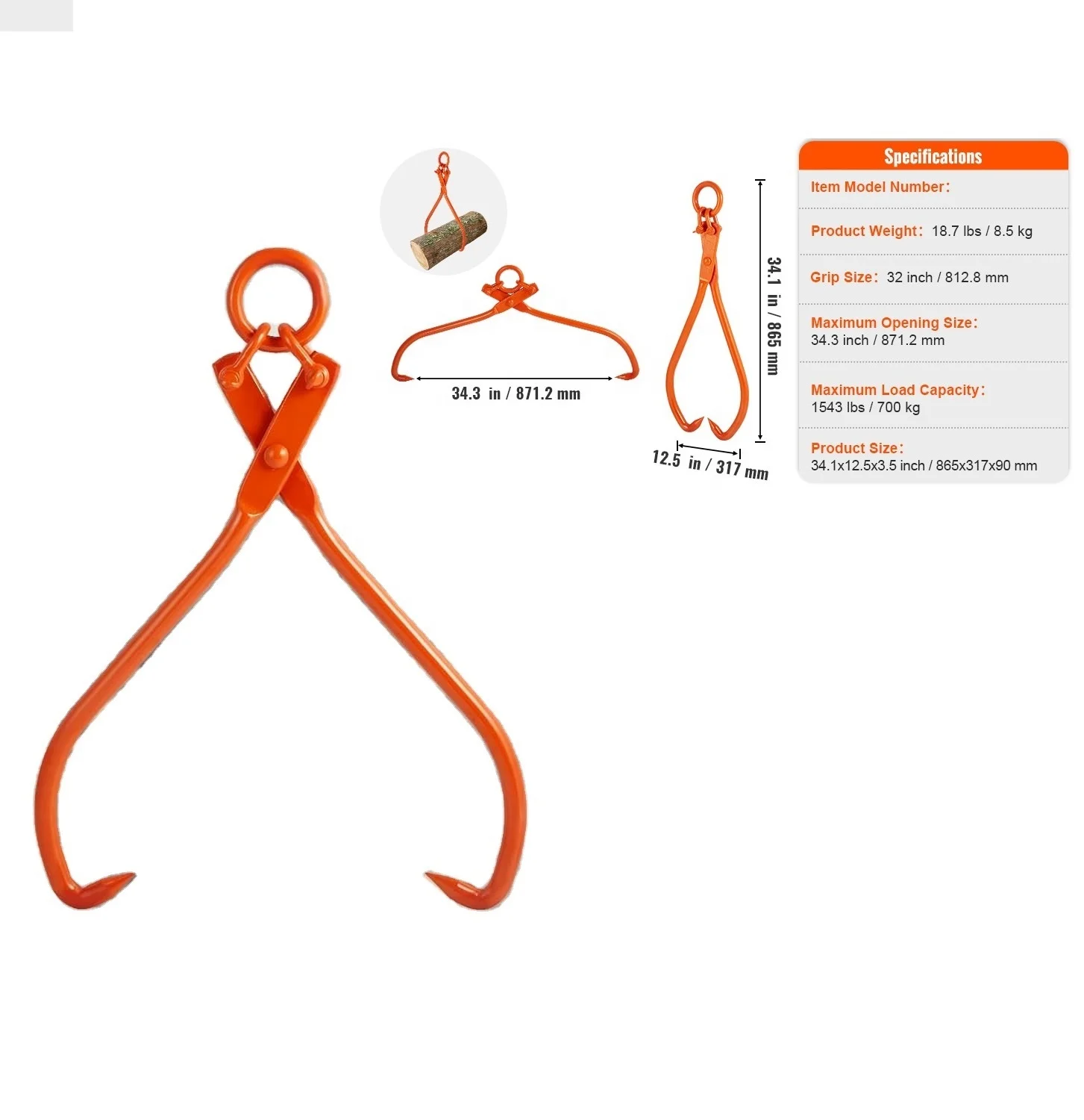 32 inch 2 Claw Log Skidding Tongs Log Lifting Tong Lumber Skidding Tongs, Log Tools Hooks