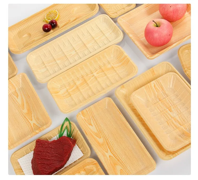 Hot sale wood grain tray fresh packing with disposable tray travel picnic queue refrigerator refrigerated frozen packing tray