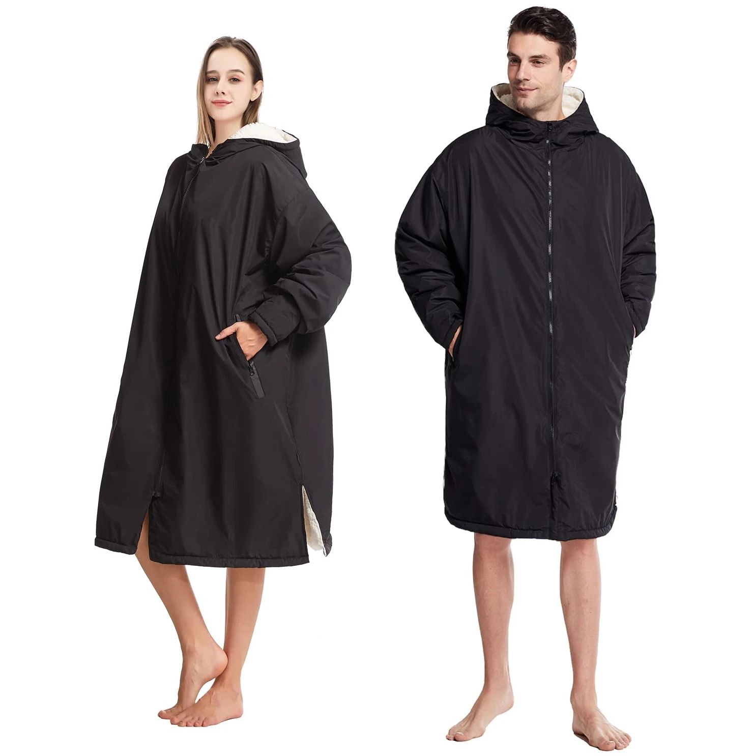 Customized Womens Waterproof Soft Warm Full Zip Beach Surf Swim Parka Changing Robe With Hood
