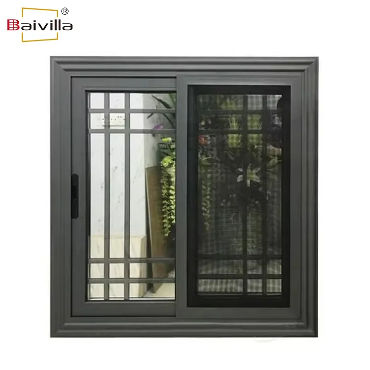 Modern aluminium glass slide windows thermal break aluminum double glazed sliding window with grills design