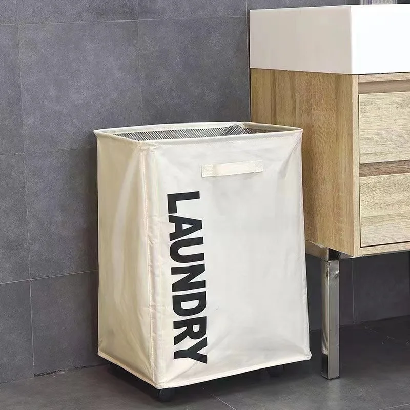 75L Water-resistant Oxford Fabric Foldable Clothes Bag Folding Washing Bin Collapsible Laundry Basket with wheels square bag