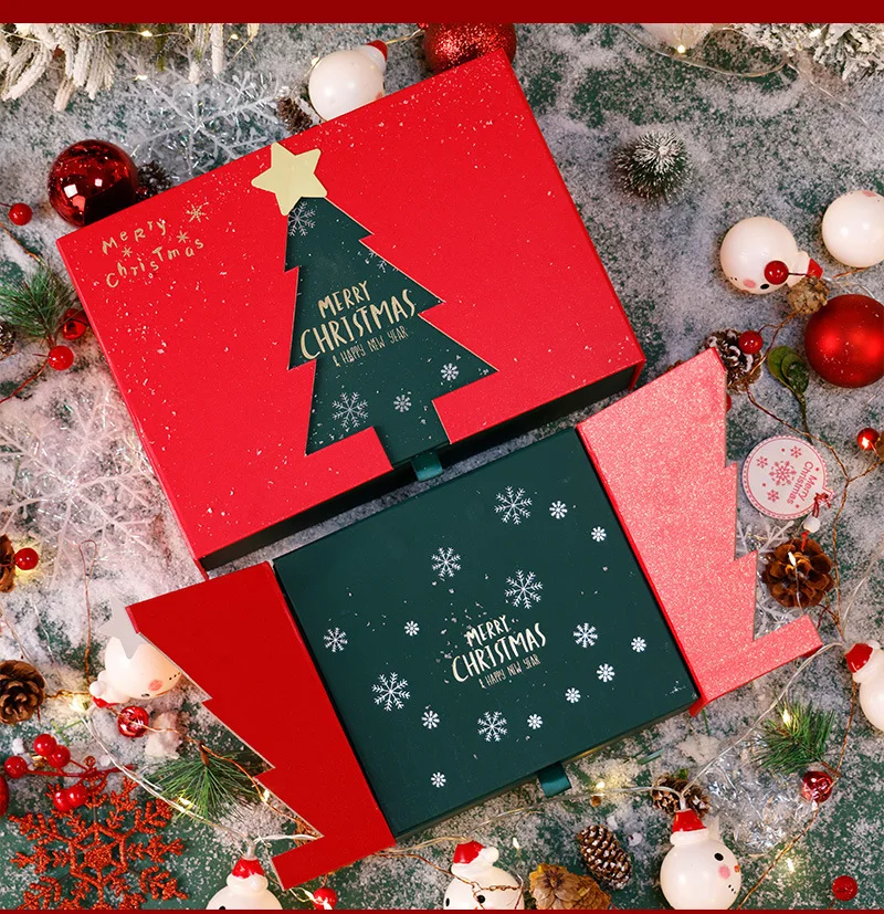 Creative designed double side open red christmas gift boxes christmas ornament storage box