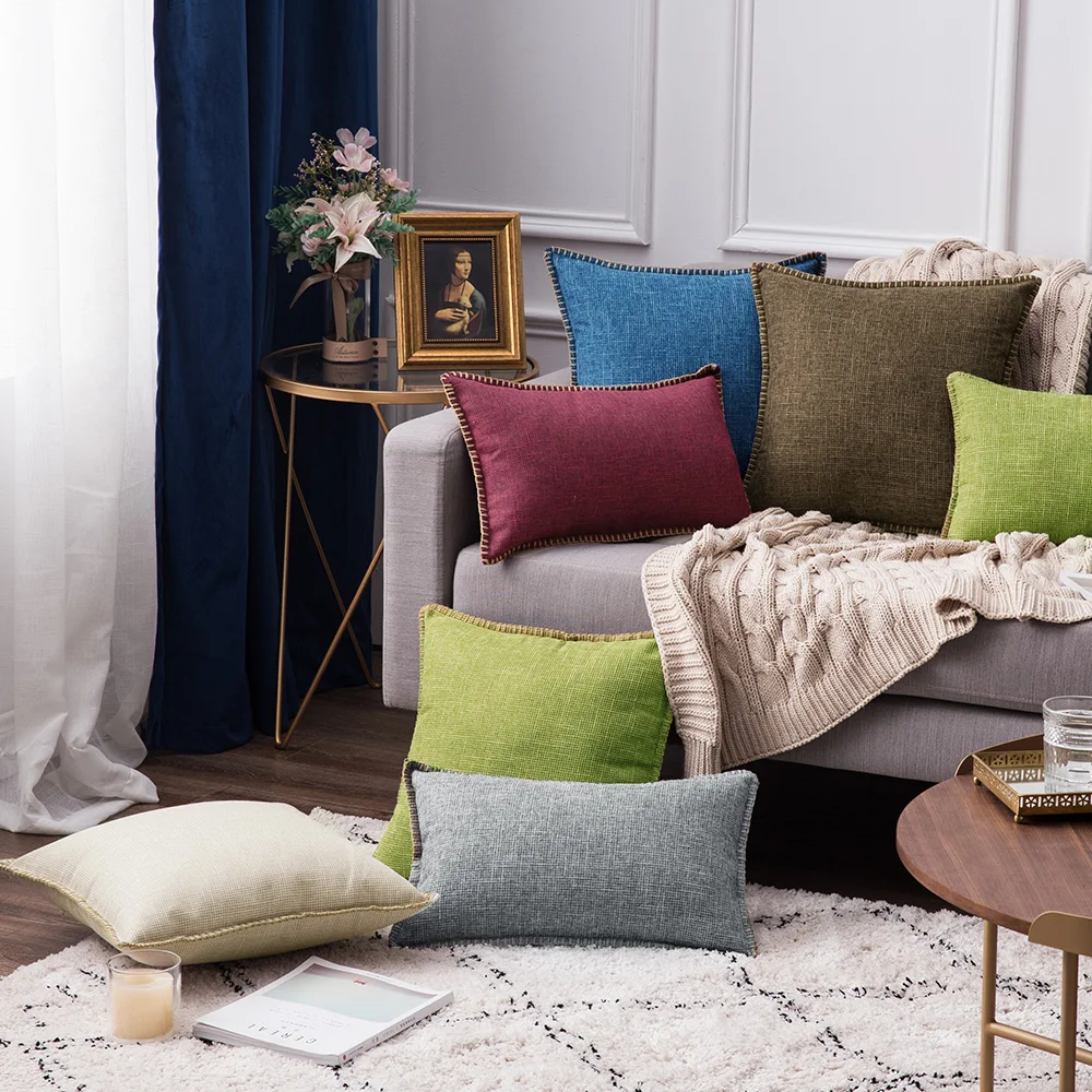 Wholesale Farmhouse Pillows Cases 45x45 cm Linen Cushion Cover with Edges Vintage Square Trimmed Design Throw Pillow Cover