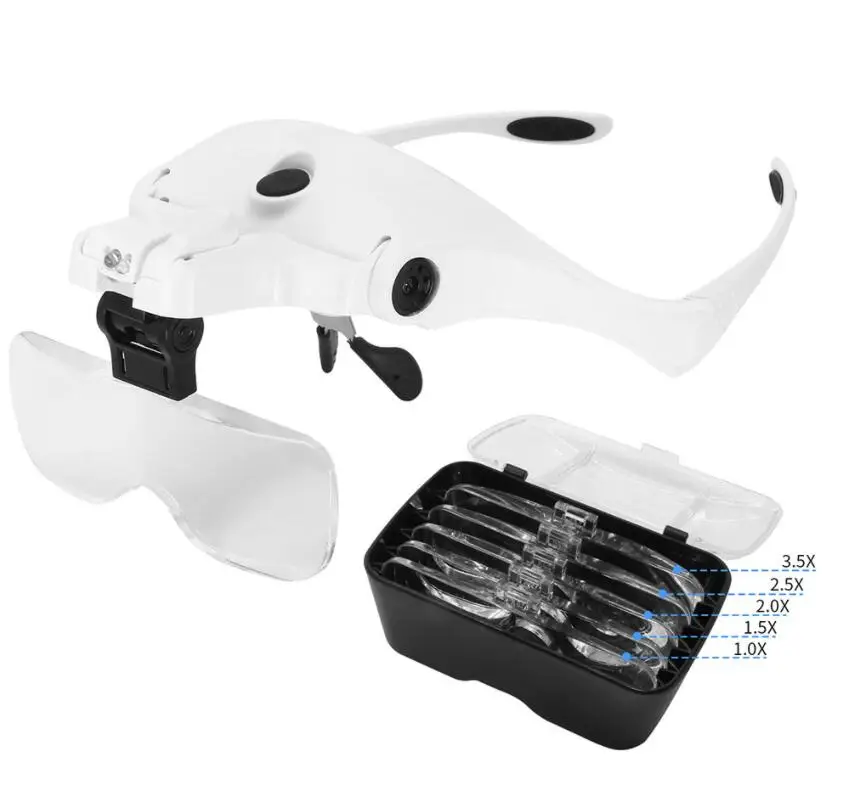 1.0X 1.5X 2.0X 2.5X 3.5X Adjustable 5 Lens Loupe LED Light Headband Magnifier Glass LED Magnifying Glasses With Lamp