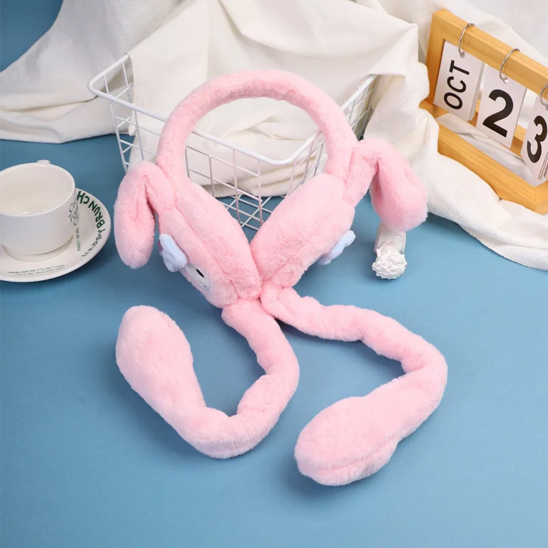 BoTu Kawaii kulomi Rabbit Moving Ears Airbag Jumping Earmuff Winter Warm Funny Toy Cap Plush Toy Headphones Kids Adult Wholesale