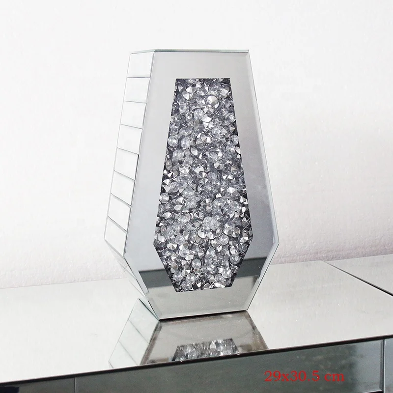 Luxury Crushed diamond Glass Vase for Home Decor bling crushed diamond furniture Sublimation Glass vase with crushed diamond