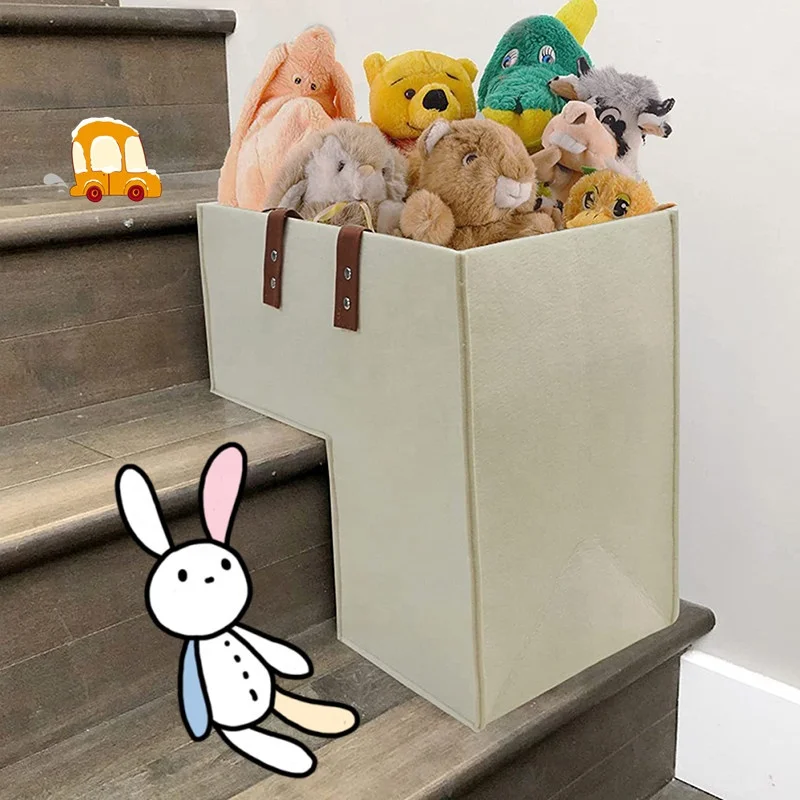 Large Capacity Felt L-shape Stair Basket Step Bin Sundries Holder Staircase Storage Organizer for Toys