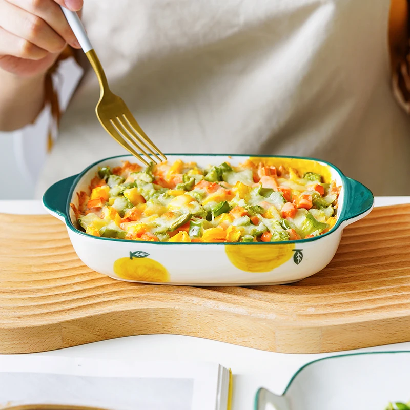 New Orange Design Kitchen Baking Sets With Handle Ceramic Bakeware