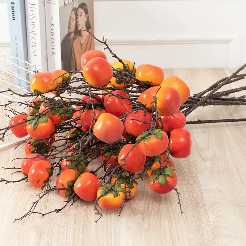 New design hanging artificial fruits branches harvest thanksgiving home decoration persimmon pomegranate lemon
