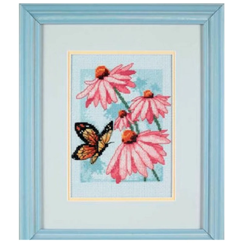 
H590 Butterfly on flowers cross stitch kit aida 18ct 14ct 11ct light blue cloth unprint canvas embroidery DIY 