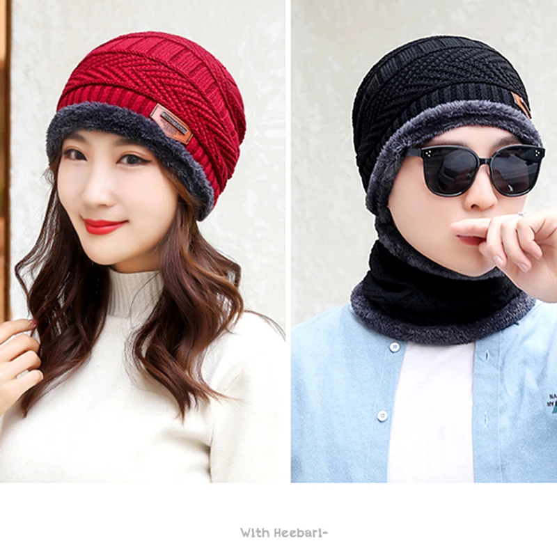 
Hot Sale Winter Thick Knitted Hat Custom Logo Unisex Ski Outdoor Sports Scarf Cap Set 