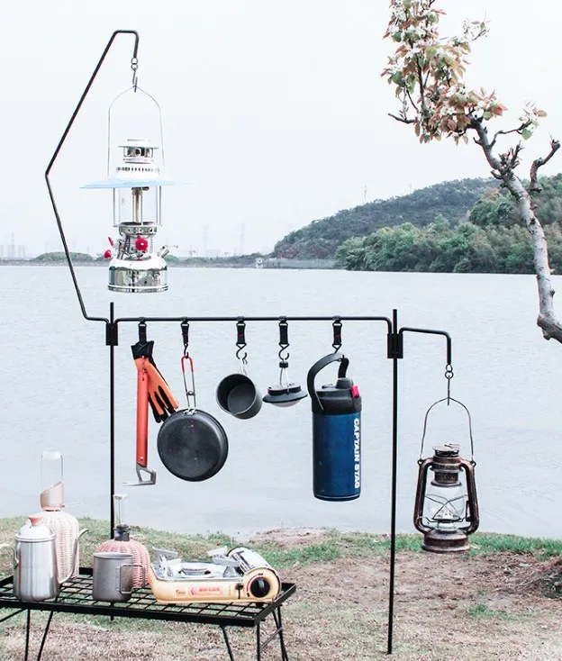 Iron Metal Outdoor Camping Rack Multi Function Lamp Stand Lantern Stand  Pot Holder