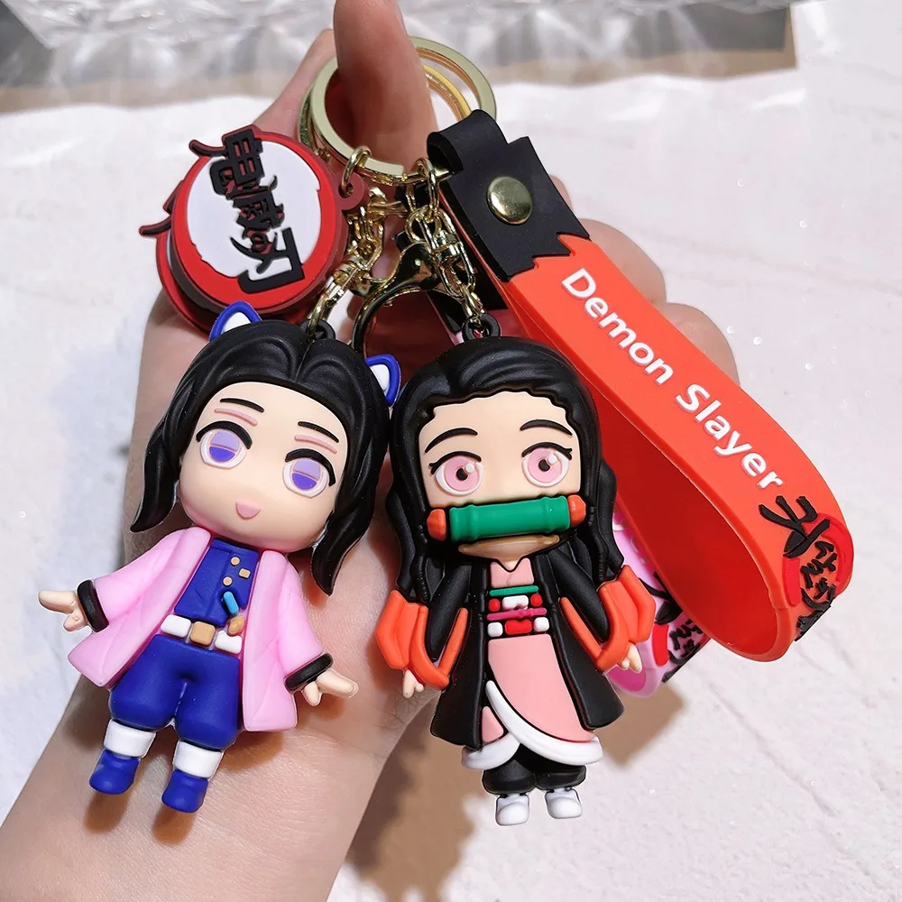 Custom Cartoon 3D PVC Anime Toy Schoolbag Pendant Gifts Ghost Killing Blade Key Ring Cute New Demon Slayer Keychain