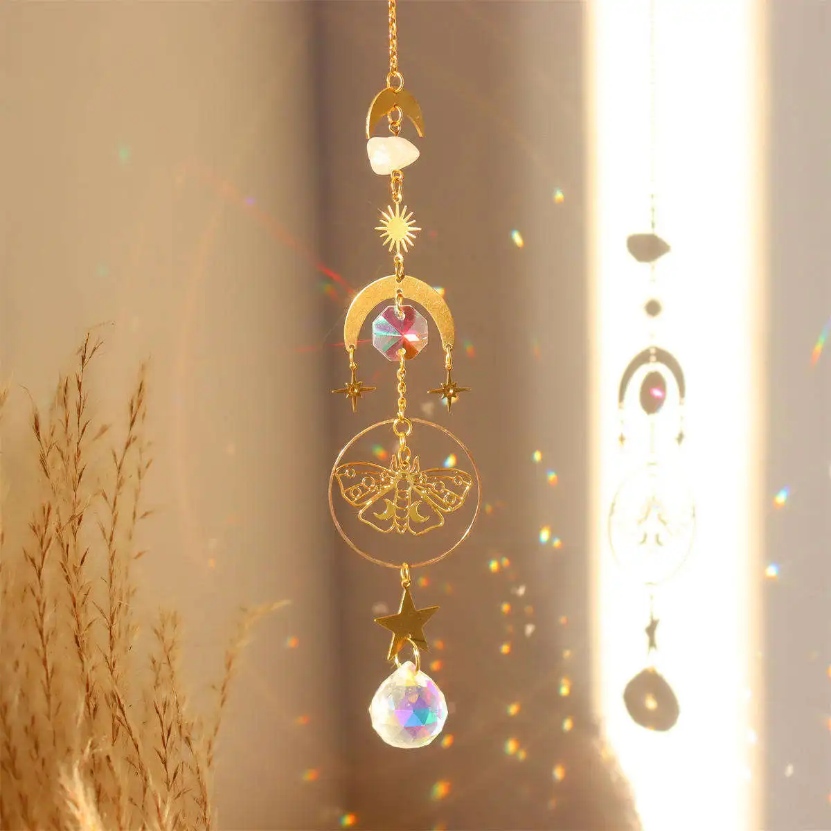 Natural Crystal Sun Catcher Suncatcher Amethyst Natural Spiritual Gemstone Hanging Decor Sun Catcher Crystal