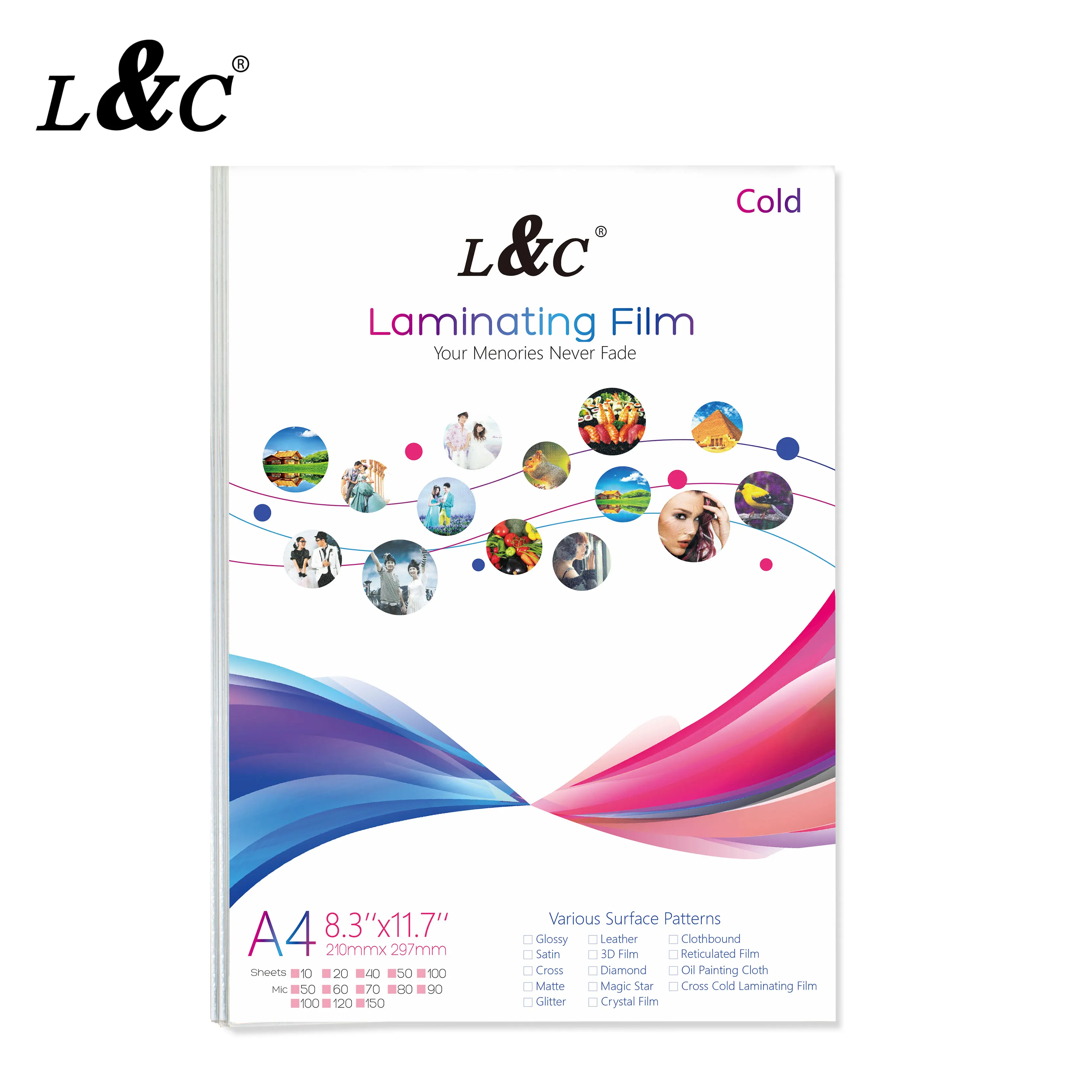 L & C двухсторонняя блестящая пленка холодное ламинирование кожа для фотографий прозрачная
