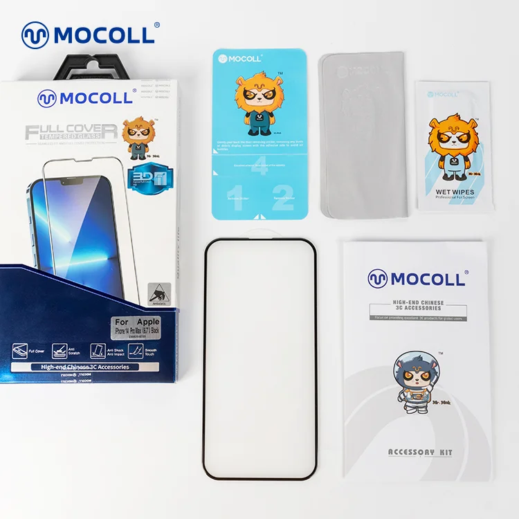 MOCOLL Top Quality Factory  KYANITE Series Japan Asahi  3D Curved Edge HD Clear Tempered Glass Protector for iPhone 14