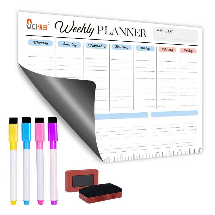UCI Custom size design magnetic fridge planner removable reusable dry erase weekly meal planner