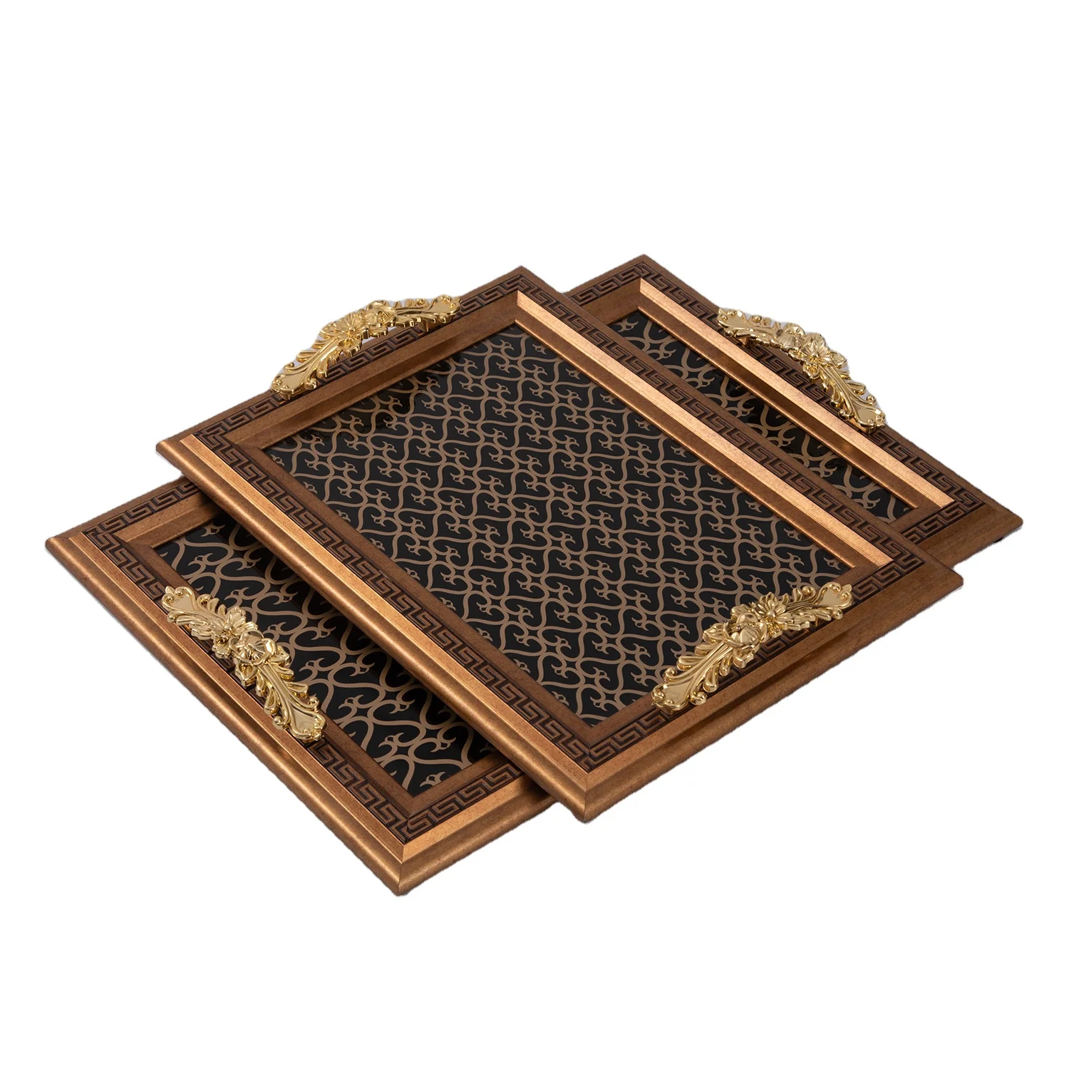 European Style Household Hotel Restaurant Food Tray With Handle Serving Tray Sets Flat Base Tray