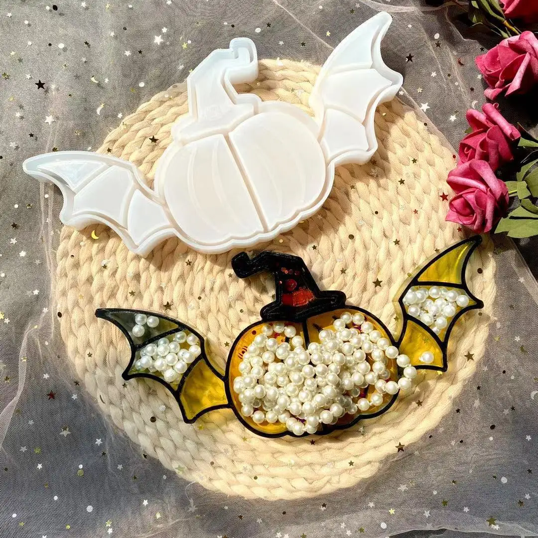 Новинка, силиконовая форма W033 «сделай сам» для хранения украшений из эпоксидной смолы в виде тыквы, летучей мыши