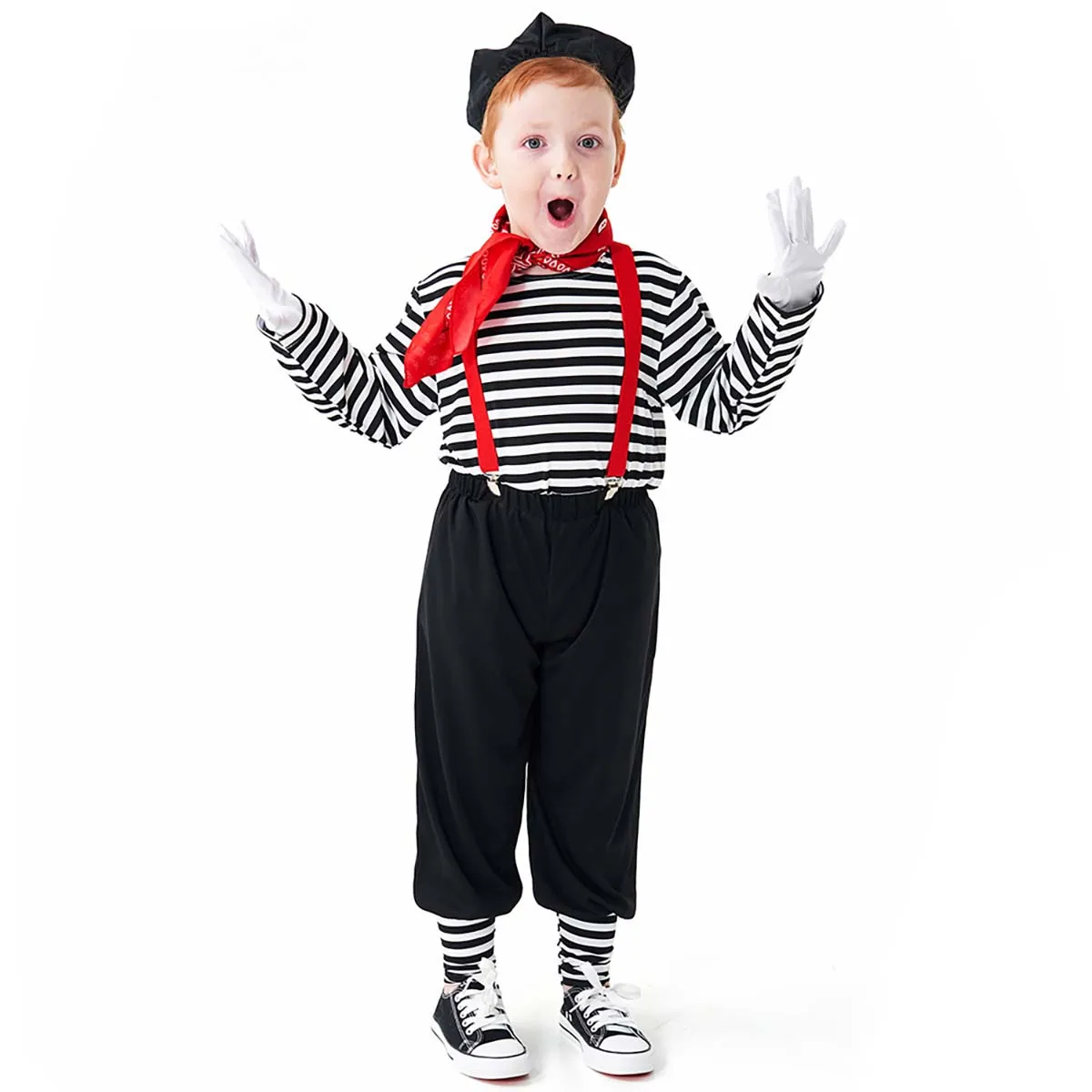Men Black White Silent Actor Suit Outfit French Mimic Clown Costumes CARR-036