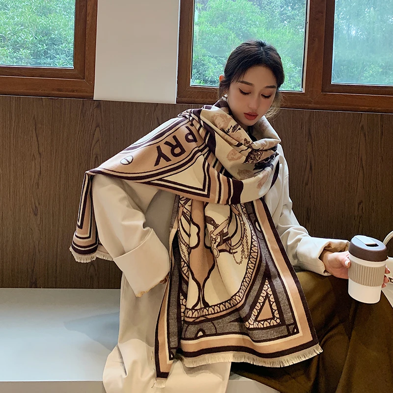 Best-selling unicorn pattern warm comfort soft winter imitated cashmere scarf shawls for women