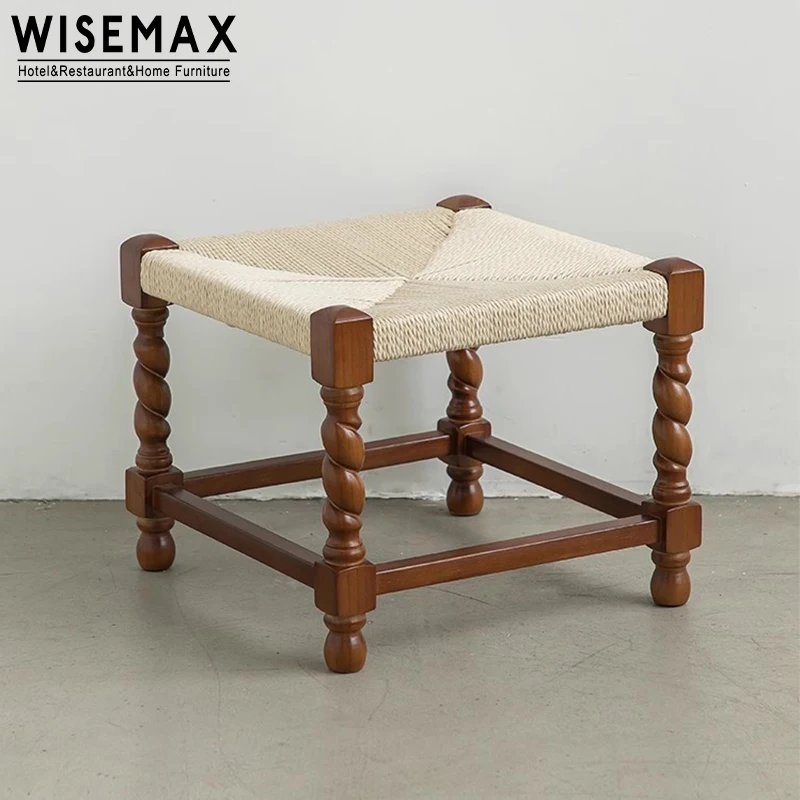 WISEMAX FURNITURE Modern Nordic style living room sofa side cube ottoman solid wood rope stools for home hotel