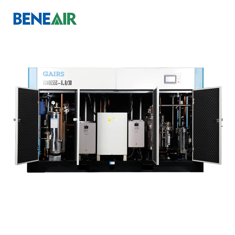 High Pressure 30bar 10m3/min 350cfm 92kW Air/Water Cooled Direct-dirve Oil-free PM VSD Two-stage Screw Air Compressor