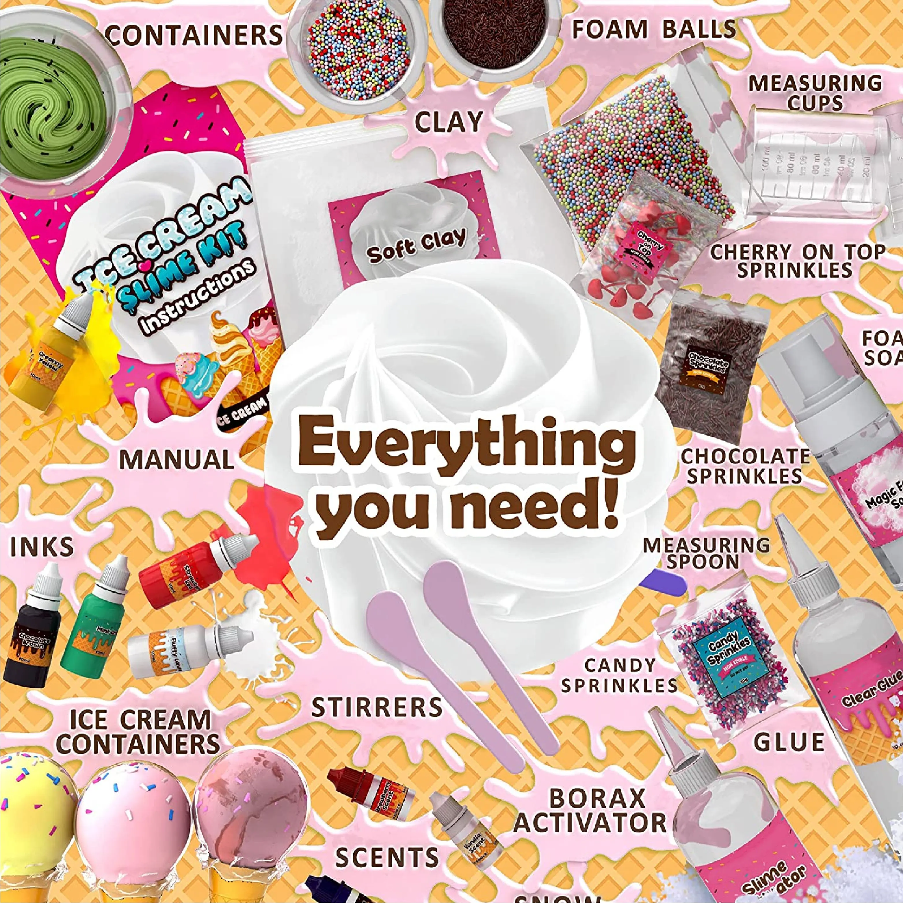 Eco-friendly Funny Kids  Ice Cream Slime Kits Interesting Kids Play Dough DIY Slime Making Kits