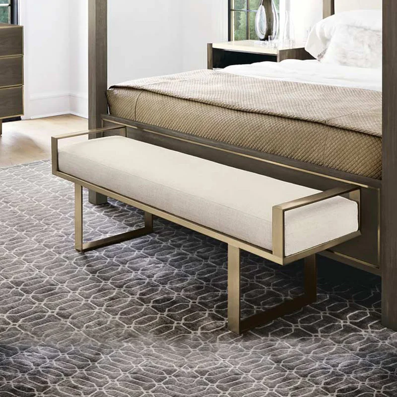 New Design Luxury Living Room Furniture Long Bench Gold Stainless Steel Bed End Ottoman for Home Hotel