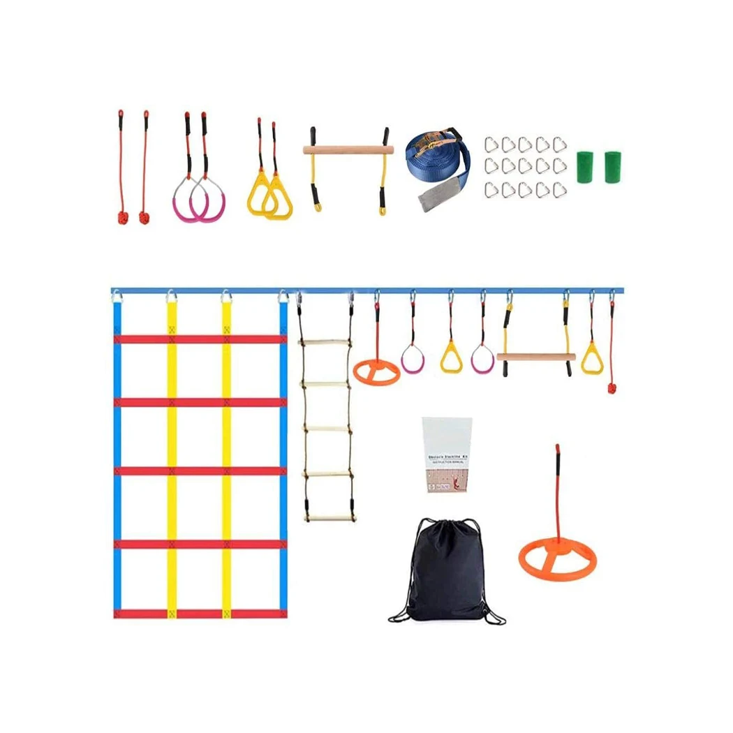 Professional Customized Climbing Ladder Monkey Bars Ninja Warrior Obstacle Course Durable Ninja Hanging Slackline Kit