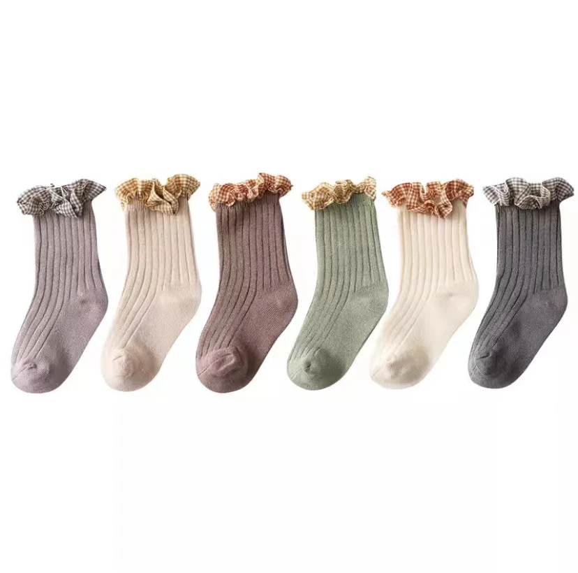 От 0 до 8 лет испанский Австралия US детские носки с оборками в клетку 100% для малышей из чёсаного хлопка бутик высокого качества девочек
