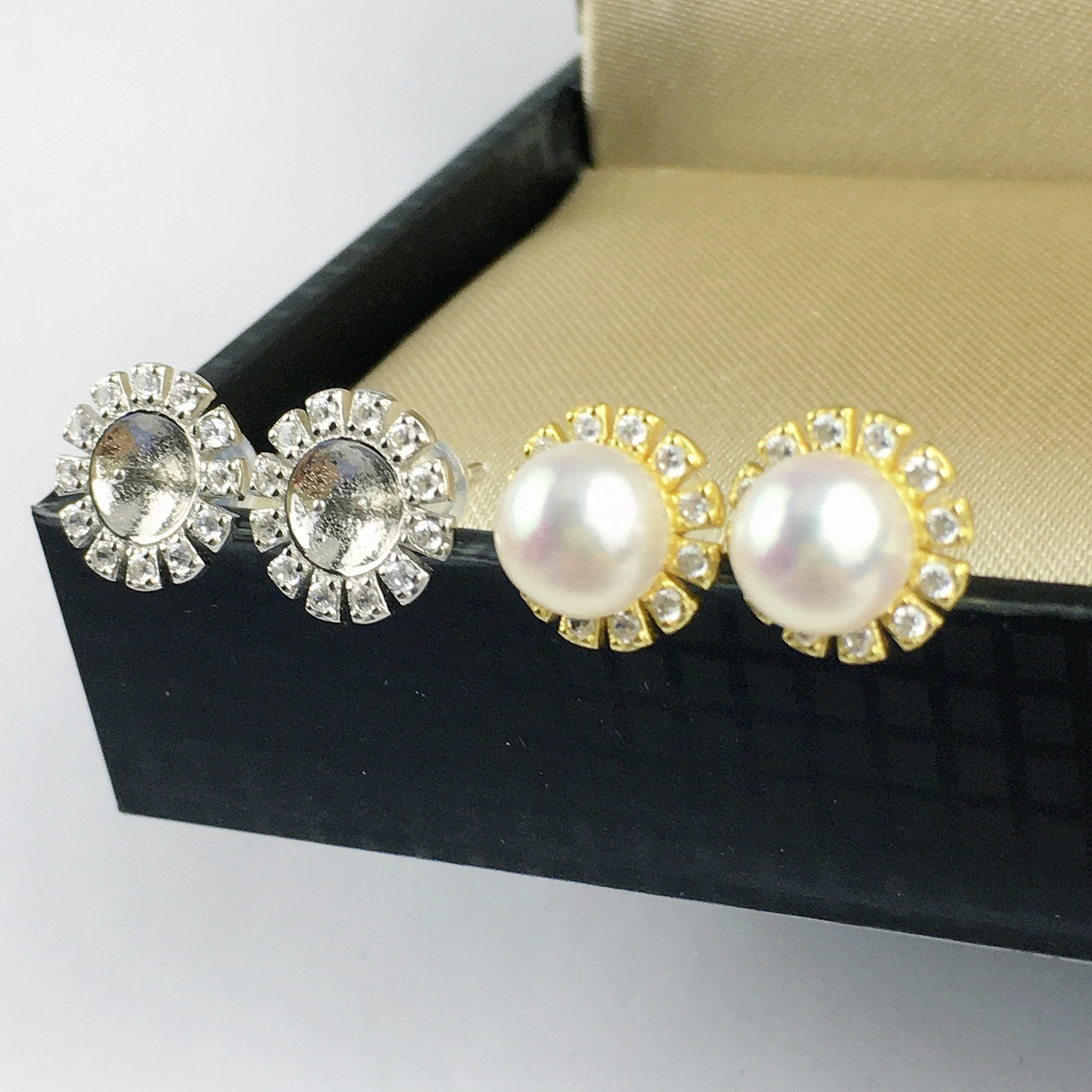 
642E 6-7mm Real Natural Freshwater pearl earring 925 sterling silver with Gold Plated ear stud for women 